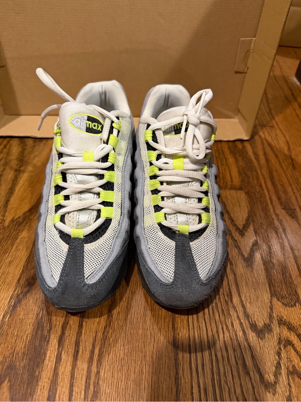 Nike Air Max 95 Kids Sneakers in White, Gray and Neon Yellow